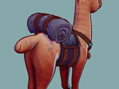  3D model Game ready cute cartoony Alpaca Low-poly 3D model