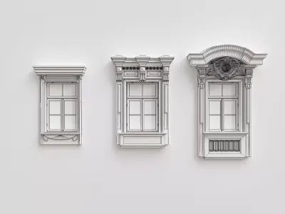 19th century windows in the eclectic-Art Nouveau style Low-poly 3D model