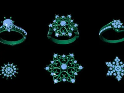 half sets ring with snowflake theme 3D print model