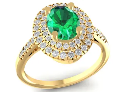 Luxury Oval Green Gemstone Double Halo Diamond Ring  2637 3D print model