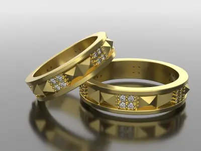  wedding band pyramid with diamonds sz 18 3D print model