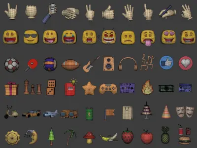 Cartoon Hand - Icon Pack - Smiley Sun Game Car Airplane Ball Low-poly 3D model