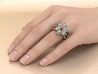 The Royal Blossom Cocktail Ring jewelry 3D model - for Her 3D print model