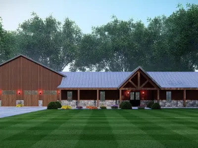 Wooden Barndominium House 3D Model  3D model