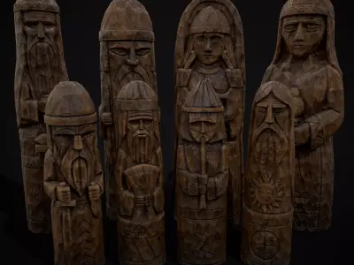 Slavic Gods Figurines Set Low-poly 3D model