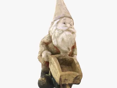 Garden gnome with wheelbarrow Low-poly 3D model