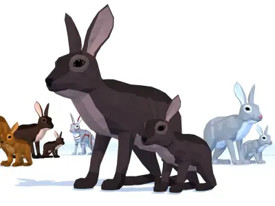 LowPoly Hares pack Low-poly 3D model