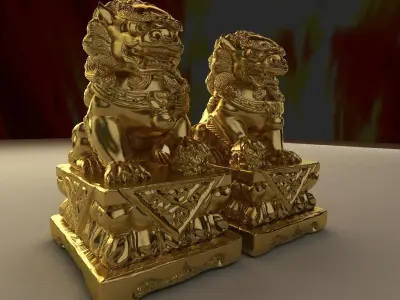 Chinese lion statue 3D model buy