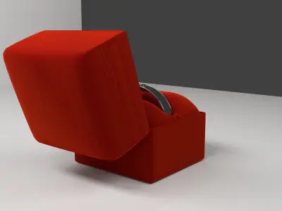 Silver Ring with Diamond and Velvet Box 3D model