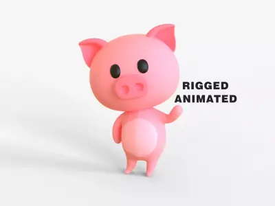 Little Funny Pig Animated  Low-poly 3D model