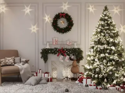 Cozy 3D Living Room Christmas Scene 3D model