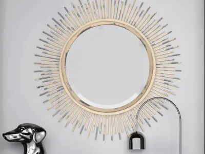 Set-185 sunburst mirror on wall 3D model
