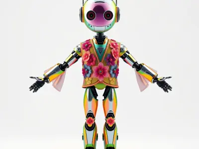 Floral RoboBuddy Vibrant Tech Companion with Colorful Floral ... Low-poly 3D model