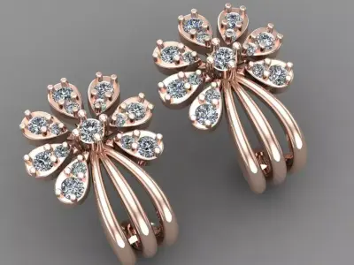 Rose Gold Diamond Women Earring 3D print Model 3D print model 3