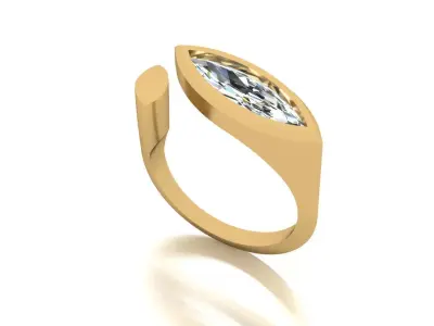 Minimal Elegant Marquise Diamond Ring  Yellow Gold  3D print model