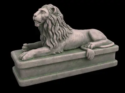 Lion statue moss Low-poly 3D model