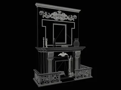 Wooden Study Fireplace  Low-poly 3D model