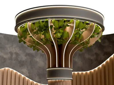 Modern Circular  Futuristic Seating Booth with Greenery Column 3D model