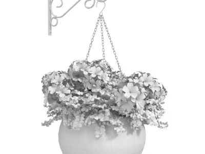 Hanging basket flowerpot rattan pot with flowers 3D model purchase