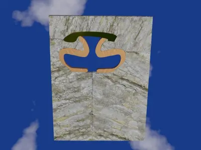Stone wall with window in telephone shape Low-poly 3D model
