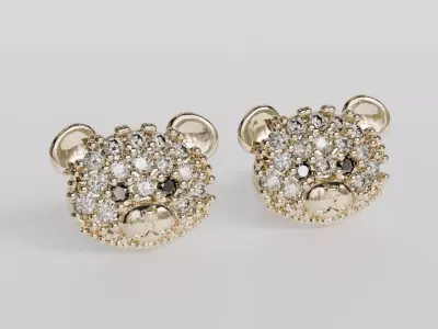 bear face diamond earrings 3D print model