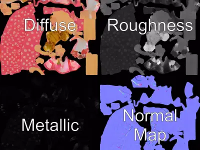 Child Character Model Pack with Pink Polka Dot Dress Low-poly 3D model