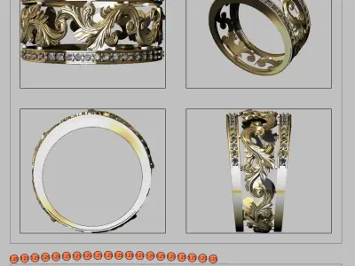 Model of wedding ring with royal carved rococo carving 3D print  3D print model