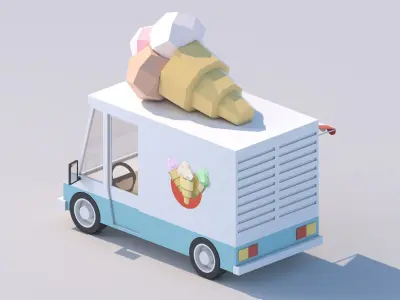 Cartoon Low Poly Car Ice Cream Van Low-poly 3D model