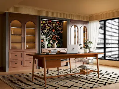Modern Home Office with Wooden Cabinets 66 3D model