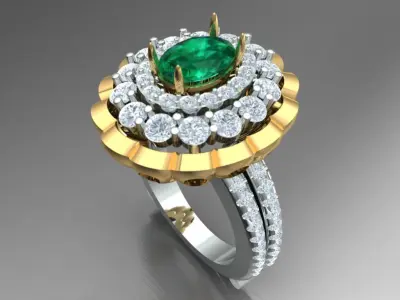 LUXURY DIAMOND RING WITH  OVAL CENTER STONE 3D print model