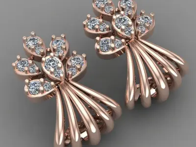 Rose Gold Diamond Women Earring 3D print Model 3D print model