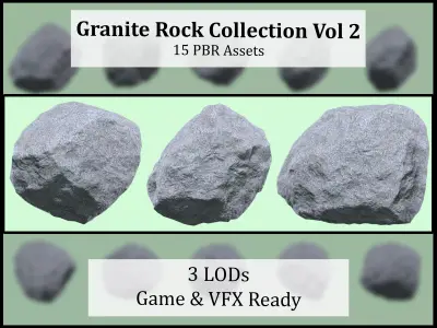 Granite Rocks Pack Vol 2 Game and VFX Asset Collection Free low-poly 3D model