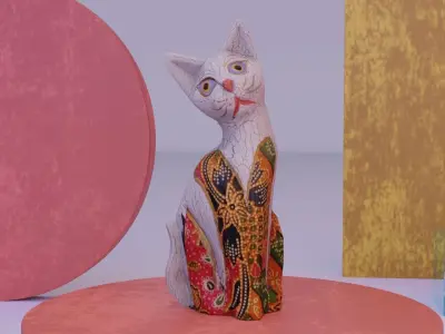 Cat wood statue 04 Low-poly 3D model