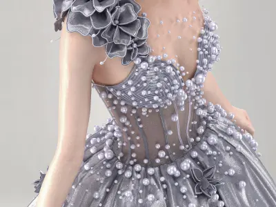 Pearl Blossom Couture Dress 3D model