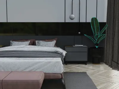 Modern Realistic bedroom Low-poly 3D model