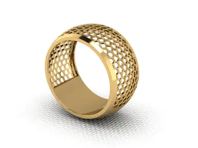 Golden ring with honeycomb patterns 3D print model