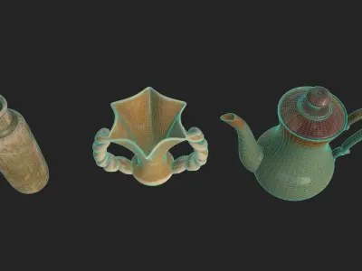 3 beautiful vases Low-poly 3D model