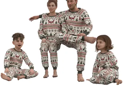 Christmas Family - Festive Character in Matching Pajamas Low-poly 3D model