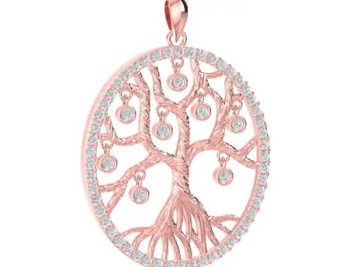 luxury oval diamond tree of life pendant 3081 3D print model