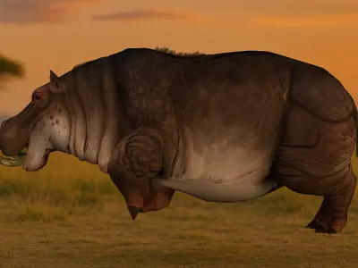 Realistic 3D Hippopotamus Model  Game Ready C4dFBXOBJ3DS Formats Low-poly 3D model