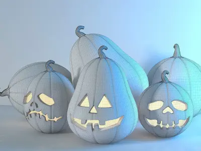 Hallowen set polygonal pumpkin 3D model