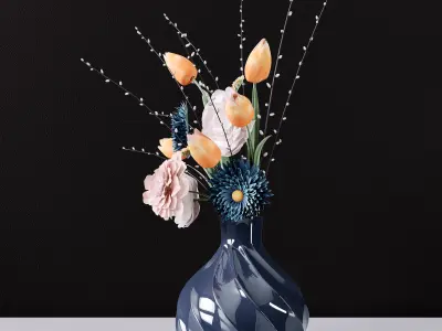 Decor bouquet of flowers in a glass vase  3D model
