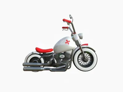 Motorcycle Cartoon A19 White Red - Custom Vehicle Design Low-poly 3D model