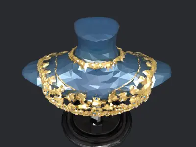 Gold Necklace with blue diamonds and jewellery necklace stand  3D model