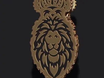 Lion pendant with crown and closed mouth 005 3D print model