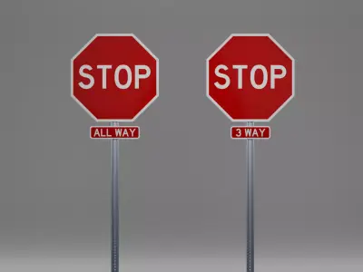 STOP Signs - ALL WAY and 3 WAY Low-poly 3D model
