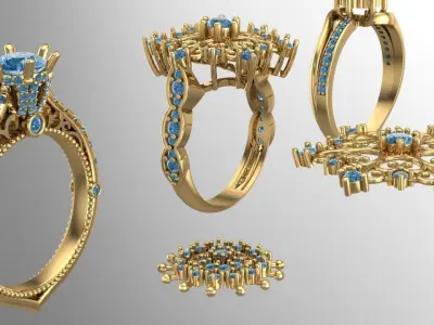 half sets ring with snowflake theme 3D print model