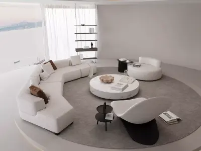 Creamy Minimalist Living Room 3D model