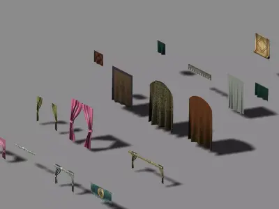 Game Building Decoration - Curtains 3D model