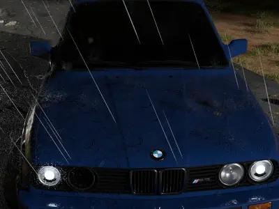 Car in the forest during the rain 3D model